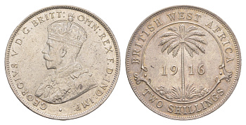 Британская Западная Африка 2 шиллинга 1916 H, Георг V (1910-1936) KM 13 серебро UNC 00-822-76