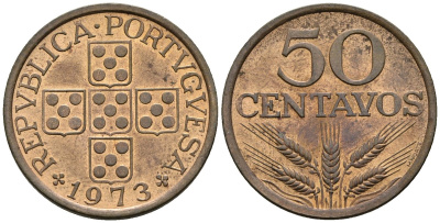 Португалия 50 сентаво 1973 KM 596 бронза 4148-351