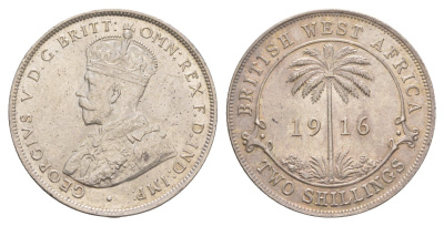 Британская Западная Африка 2 шиллинга 1916 H, Георг V (1910-1936) KM 13 серебро UNC 00-822-76