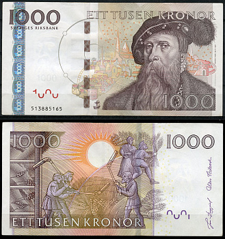 Швеция 1000 крон 2005 Густав I Ваза, обмолот зерна Pick 67 a  бумага 451-864-2