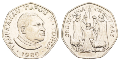 Тонга 1 паанга 1986 Рождество, тираж 5.000 экземпляров KM 123 медно-никель BU 443-941