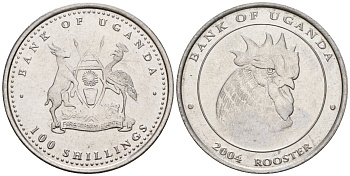 Уганда 100 шиллингов 2004 серия лунный календарь, год петуха KM 142 сталь UNC M58-03