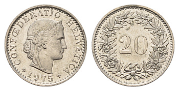 Швейцария 20 раппенов 1975 KM 29a медно-никель 4685-312