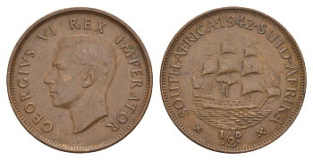 ЮАР 1/2 пенни 1942 KM 24 бронза 4637-351