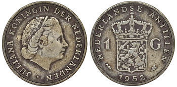 Нидерландские Антилы 1 гульден 1952 Юлиана (1948-1980) KM 2 серебро 36-954