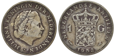 Нидерландские Антилы 1 гульден 1952 Юлиана (1948-1980) KM 2 серебро 36-954