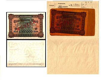 Германия 1000000 марок 1923 20 февраля, MUSTER, образец, Specimen. В оригинальном банковском конверте. Из коллекции Отто Сейфферта (помощник Ялмара Шахта - министра экономики Германии и президента Рейхсбанка времен третьего рейха) Pick 86 s, Grabowski DEU