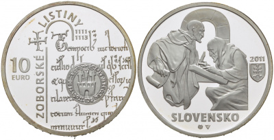 Словакия 10 евро 2011 900 лет основанию Зоборского Аббатства KM 115 серебро PROOF 11-099-12