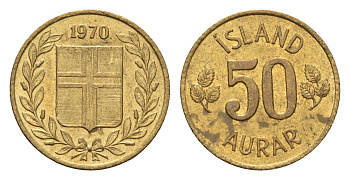 Исландия 50 эйре 1970 KM 17 никель латунь UNC 4690-556