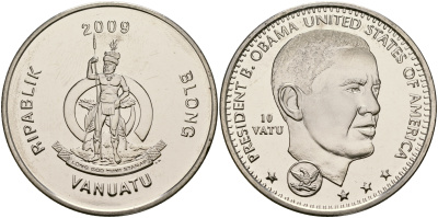 Вануату 10 вату 2009 президент Обама KM 51 медно-никель UNC 118-315