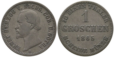 Саксен-Кобург-Гота 1 грош 1865 Эрнст II (1844-1893) KM 139 серебро    1531-934