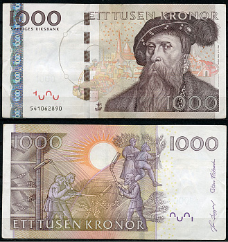 Швеция 1000 крон 2005 Густав I Ваза, обмолот зерна Pick 67 a  бумага 451-865-2