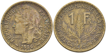 Французский Камерун 1 франк 1926 (а), монетный двор Париж KM 2 алюминиевая бронза 73-323