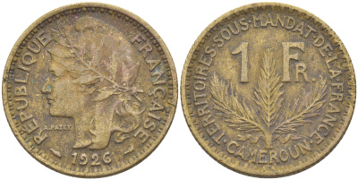 Французский Камерун 1 франк 1926 (а), монетный двор Париж KM 2 алюминиевая бронза 73-323