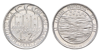 Сан-Марино 2 лиры 1977 Экология KM 64 алюминий UNC 4647-215
