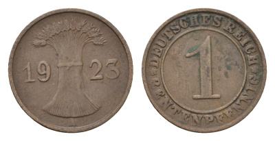 Германия 1 рентенпфенниг 1923 A KM 30, J. 306 бронза 4696-554