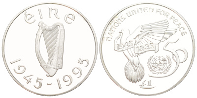 Ирландия 1 фунт 1995 50 лет ООН, тираж 2.750 экземпляров KM 30 серебро PROOF 1091-5-14