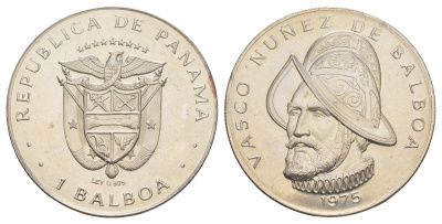 Панама 1 бальоа 1975 EROR (БРАК) - ошибочное указание на аверсе серебра как металла монеты KM 39.2 медь плакированная медно-никелем 603-121