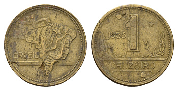 Бразилия 1 крузейро 1953 KM 558 алюминиевая бронза 4556-1114