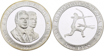 Испания 2000 песет 1990 XXV летние Олимпийские игры 1992 года в Барселоне, стрельба из лука KM 861 серебро PROOF 04-093-14