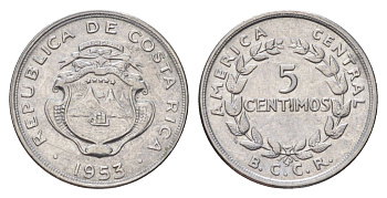 Коста-Рика 5 сентимо 1953 KM 184.1a нержавеющая сталь UNC 4181-133