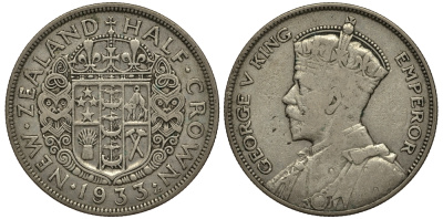 Новая Зеландия 1/2 кроны 1933 Георг V (1910-1936) KM 5 серебро 272-524