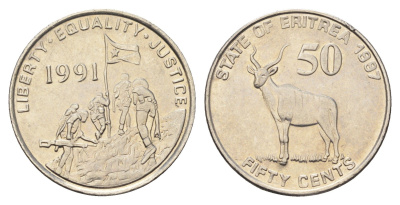 Эритрея 50 центов 1997 год-тип KM 47 сталь плакированная никелем 4666-354
