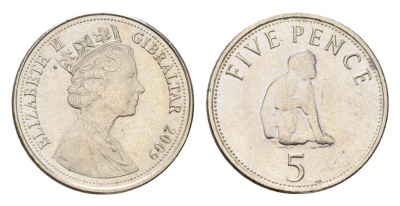 Гибралтар 5 пенсов 2009 KM 1081 медно-никель UNC 4668-522