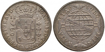 Бразилия 960 рейс 1813 монетный двор не прочеканен, перечекан, патина, P. REGENES, Жоао принц-регент (1799-1818) KM 307.1 серебро 00-815-13