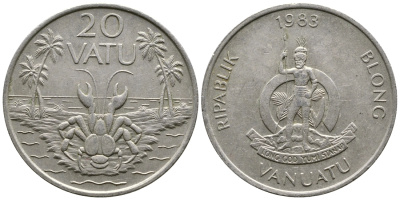 Вануату 20 вату 1983 серия FAO, краб КМ 7 медно-никель 4384-1033