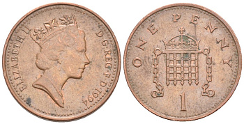 Великобритания 1 пенни 1994 Елизавета II (1952-2022) KM 935a, Spink 4391 (B4) сталь плакированная медью 4577-422