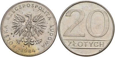 Польша 20 злотых 1984 MW Y 153.1 медно-никель 4187-622