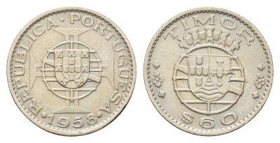 Португальский Тимор 60 сентаво 1958 год-тип KM 12 медь цинк никель 4669-746