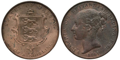Джерси 1/13 шиллинга 1861 Виктория (1837-1901), большой формат KM 3 медь 650-721
