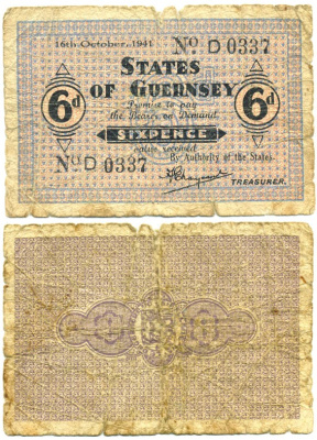 Гернси 6 пенсов 1941 Pick 22 бумага 6312-1-2-1