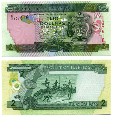Соломоновы острова 2 доллара 2006 Pick 25(1) бумага UNC (пресс) 7547-14-2-2