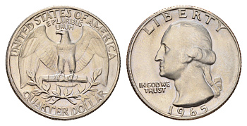 США 1/4 доллара (25 центов, квотер) 1965 KM 164a медь плакированная медно-никелем BU 54-1744