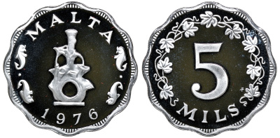 Мальта набор из 9 монет 1976 в оригинальной коробке с сертификатом KM PS2 PROOF 7-7-15