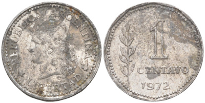 Аргентина 1 сентаво 1972 голова свободы влево KM 64 алюминий 187-265