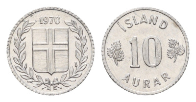 Исландия 10 эйре 1970 KM 10a алюминий UNC 4690-726