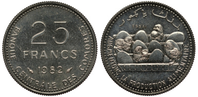 Коморские острова 25 франков 1982 Proba, ESSAI KM E8 никель UNC 272-214