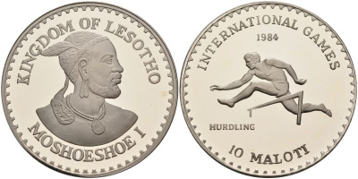 Лесото 10 малоти 1984 международные игры, бег с барьерами KM 3 медно-никель PROOF 04-327-44