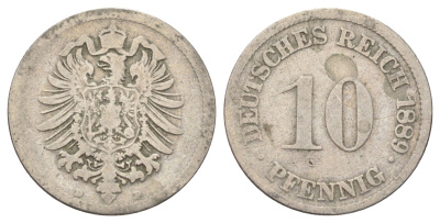 Германия 10 пфеннигов 1889 D KM 4, J. 4 медно-никель 4701-1063