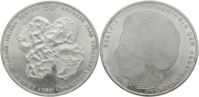 Нидерланды 50 гульденов 1990 100 лет династии королев KM 214 серебро UNC 413-3541
