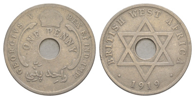 Британская Западная Африка 1 пенни 1920 KN, Георг V (1910-1936) KM 9 медно-никель 4634-831