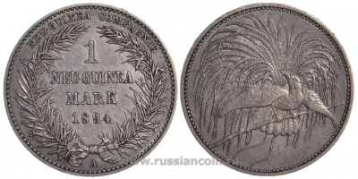 Германская Новая Гвинея 1 марка 1894  J. 705, KM 5 серебро    00-901-14