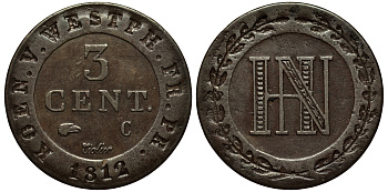 Вестфалия 3 сантима 1812 С KM 23 медь 65-752