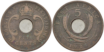 Британская Восточная Африка 5 центов 1923 Георг V (1910-1936) KM 18 бронза 117-143