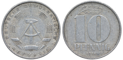 ГДР 10 пфеннигов 1971 А KM 10 алюминий 62-823