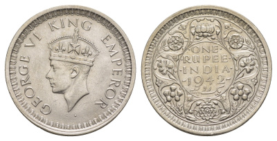 Британская Индия 1 рупия 1942 Георг VI (1936-1952) KM 557 серебро aUNC 5010-1132